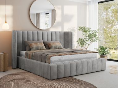 Łóżko tapicerowane GOLETTA CLASSIC 180x200 - materac pocket - jasnoszary, welwet