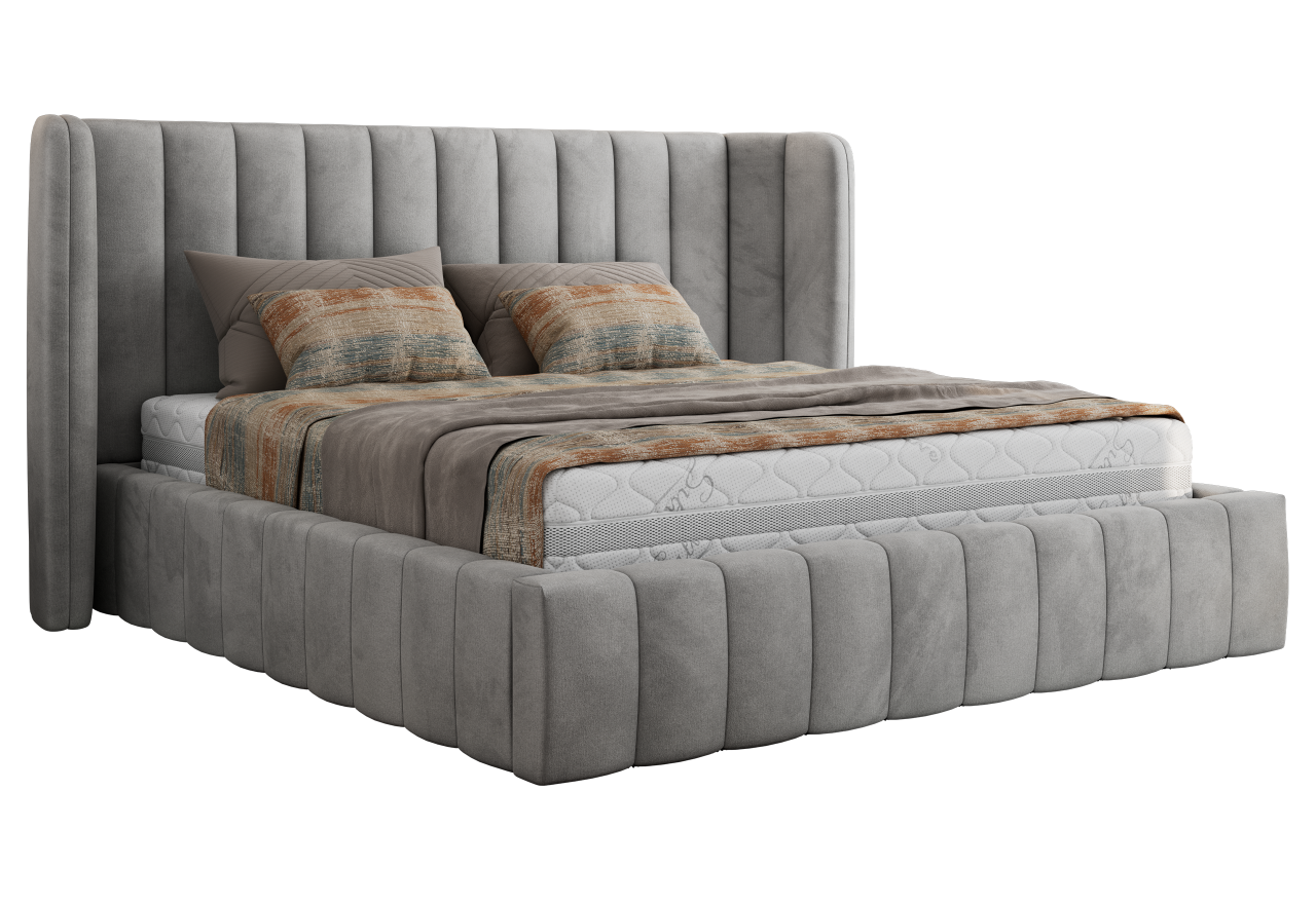Łóżko tapicerowane GOLETTA CLASSIC 140x200 - materac multipocket - jasnoszary, welwet