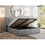 Łóżko tapicerowane GOLETTA CLASSIC 140x200 - materac multipocket - jasnoszary, welwet