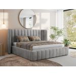 Łóżko tapicerowane GOLETTA CLASSIC 160x200 - materac multipocket - jasnoszary, welwet