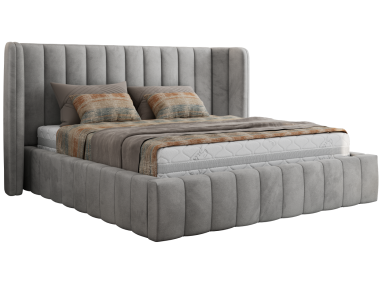 Łóżko tapicerowane GOLETTA CLASSIC 160x200 - materac multipocket - jasnoszary, welwet