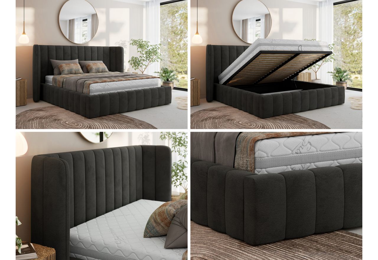 Łóżko tapicerowane GOLETTA CLASSIC 180x200 - materac piankowy - ciemnoszary, welwet