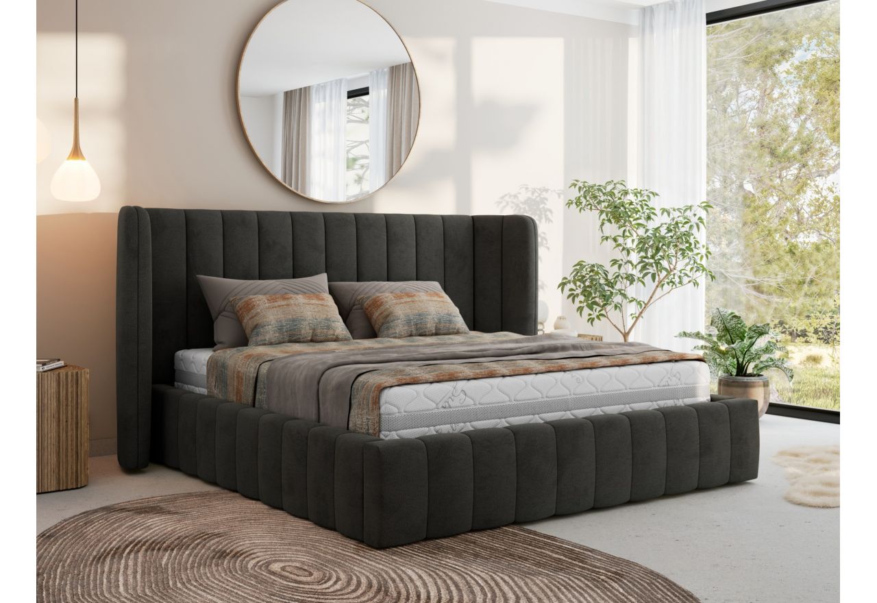 Łóżko tapicerowane GOLETTA CLASSIC 140x200 - materac pocket - ciemnoszary, welwet