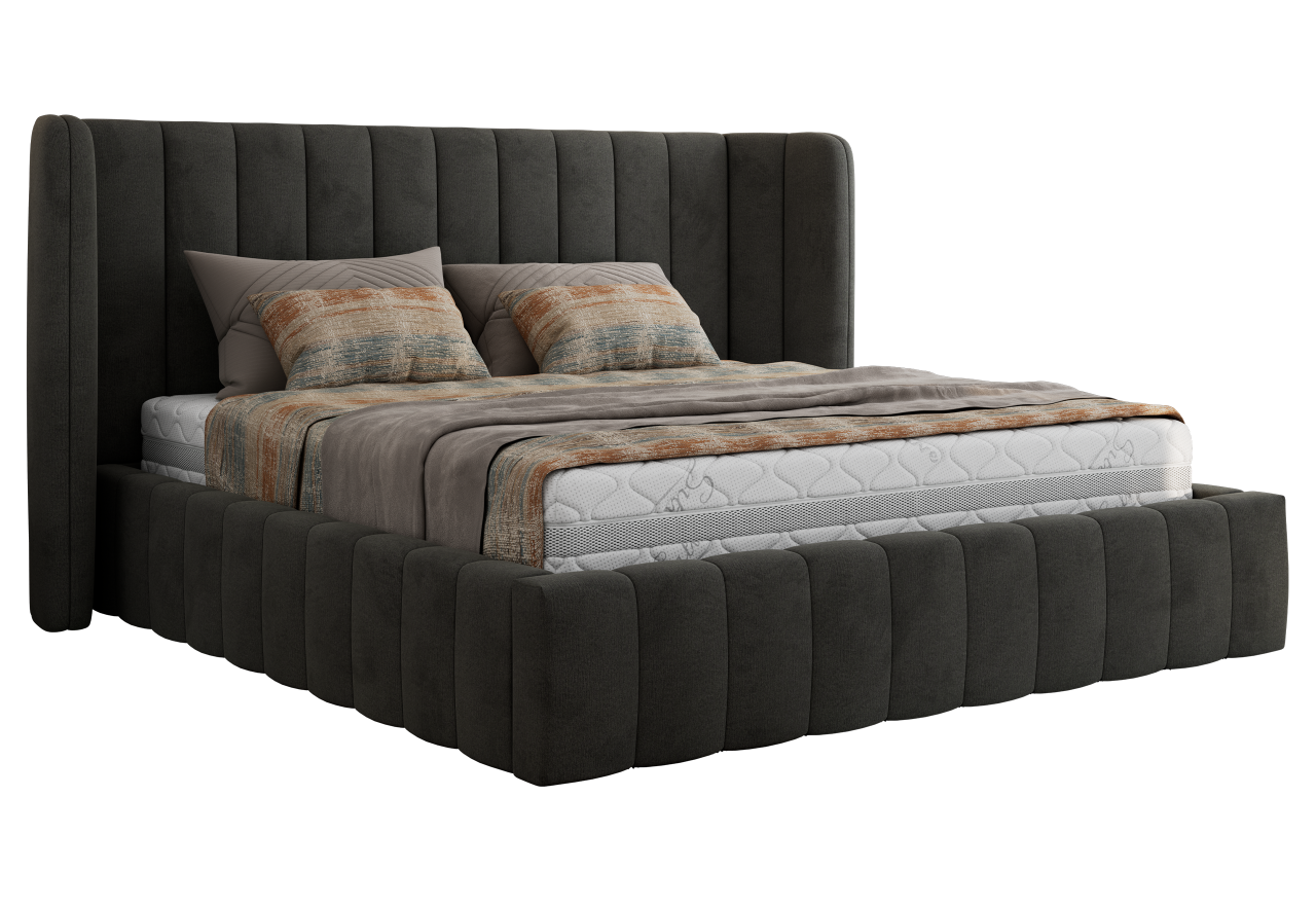 Łóżko tapicerowane GOLETTA CLASSIC 140x200 - materac pocket - ciemnoszary, welwet