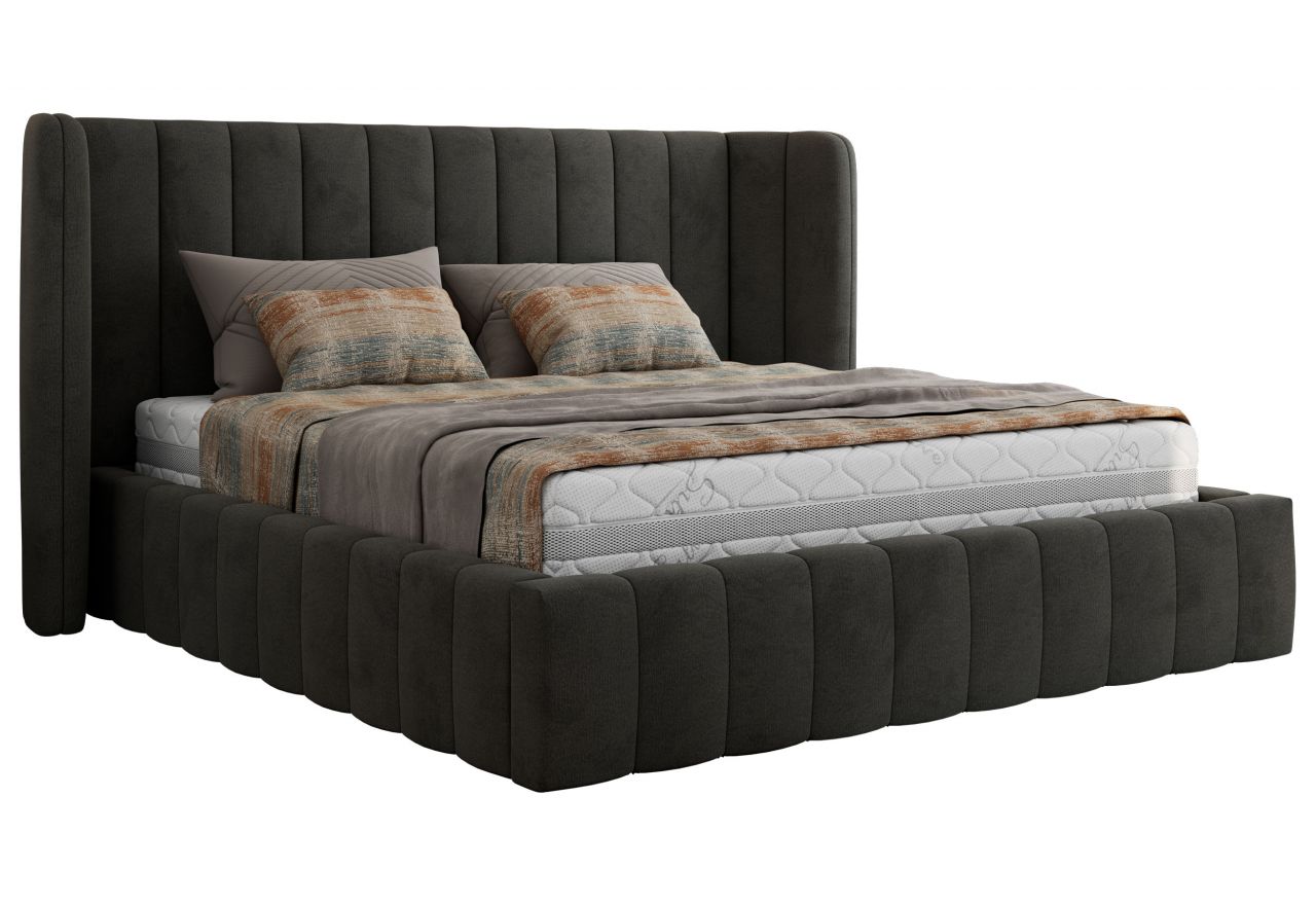 Łóżko tapicerowane GOLETTA CLASSIC 140x200 - materac pocket - ciemnoszary, welwet
