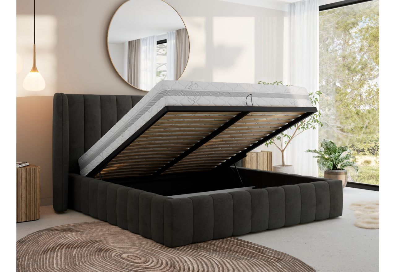 Łóżko tapicerowane GOLETTA CLASSIC 180x200 - materac pocket - ciemnoszary, welwet
