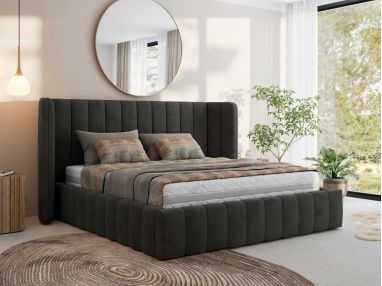 Łóżko tapicerowane GOLETTA CLASSIC 140x200 - materac multipocket - ciemnoszary, welwet