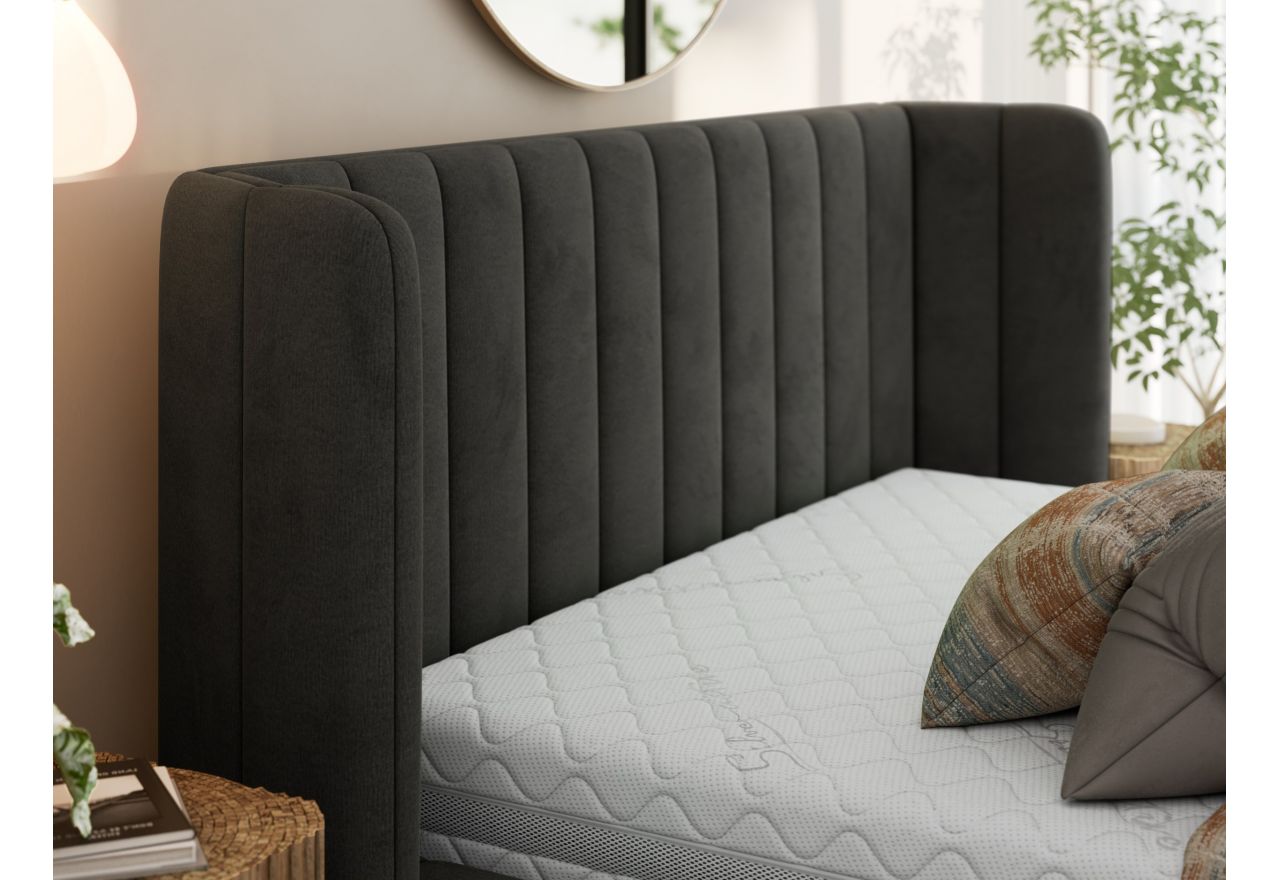 Łóżko tapicerowane GOLETTA CLASSIC 140x200 - materac multipocket - ciemnoszary, welwet