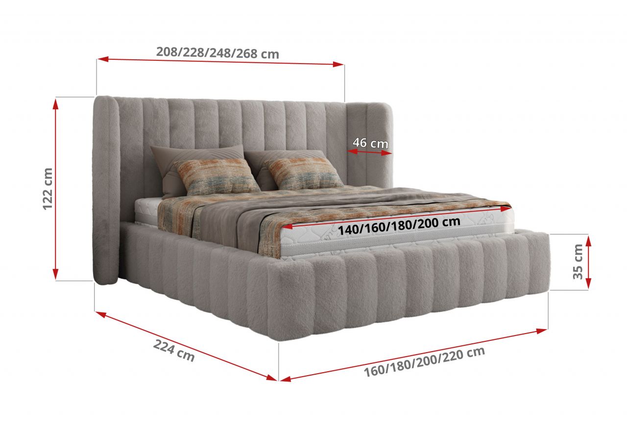 Łóżko tapicerowane GOLETTA CLASSIC 180x200 - materac piankowy - jasnoszary, plusz