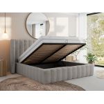 Łóżko tapicerowane GOLETTA CLASSIC 140x200 - materac pocket - jasnoszary, plusz