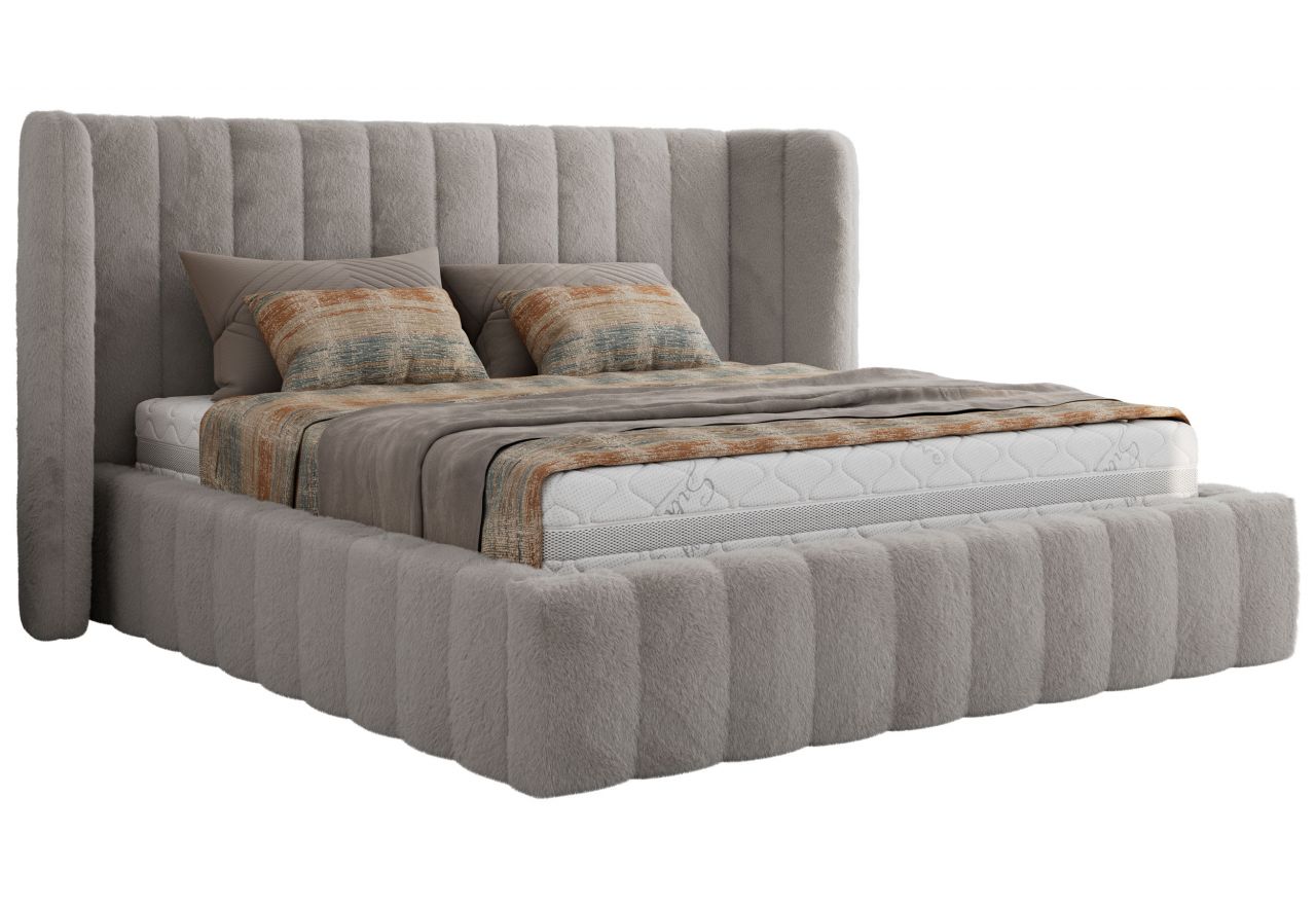 Łóżko tapicerowane GOLETTA CLASSIC 140x200 - materac pocket - jasnoszary, plusz