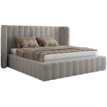 Łóżko tapicerowane GOLETTA CLASSIC 160x200 - materac pocket - jasnoszary, plusz