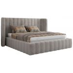 Łóżko tapicerowane GOLETTA CLASSIC 180x200 - materac pocket - jasnoszary, plusz