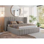 Łóżko tapicerowane GOLETTA CLASSIC 140x200 - materac multipocket - jasnoszary, plusz