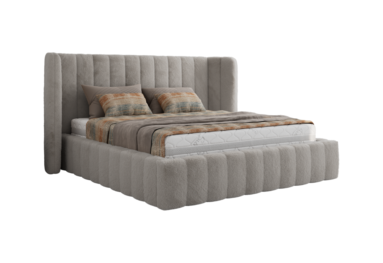 Łóżko tapicerowane GOLETTA CLASSIC 160x200 - materac multipocket - jasnoszary, plusz