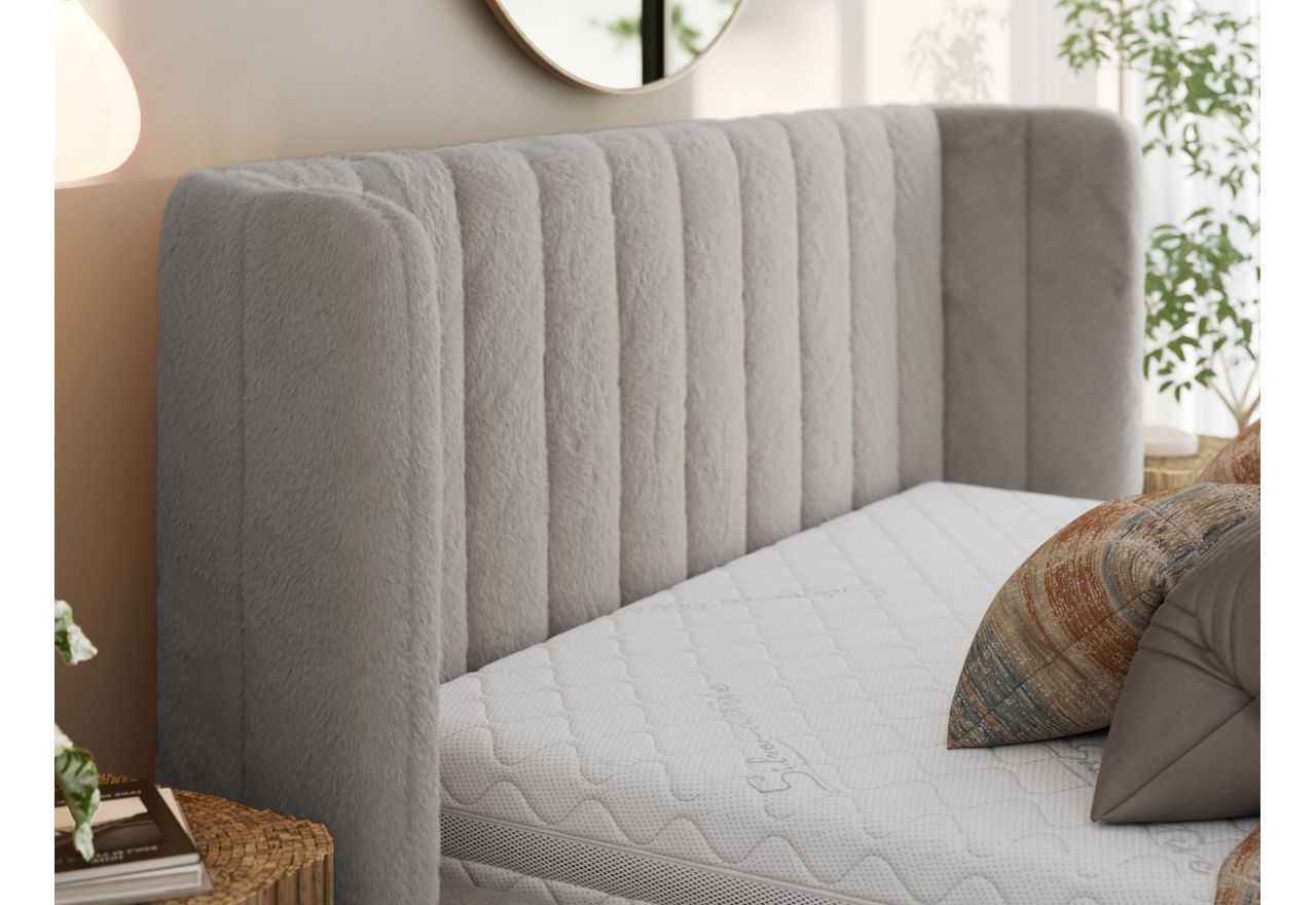 Łóżko tapicerowane GOLETTA CLASSIC 160x200 - materac multipocket - jasnoszary, plusz