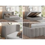 Łóżko tapicerowane GOLETTA CLASSIC 160x200 - materac multipocket - jasnoszary, plusz