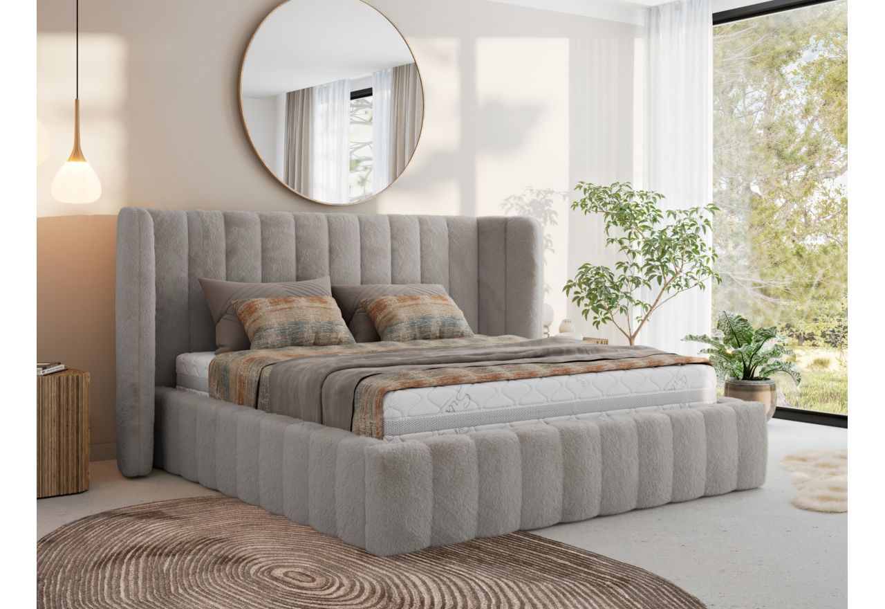 Łóżko tapicerowane GOLETTA CLASSIC 200x200 - materac multipocket - jasnoszary, plusz