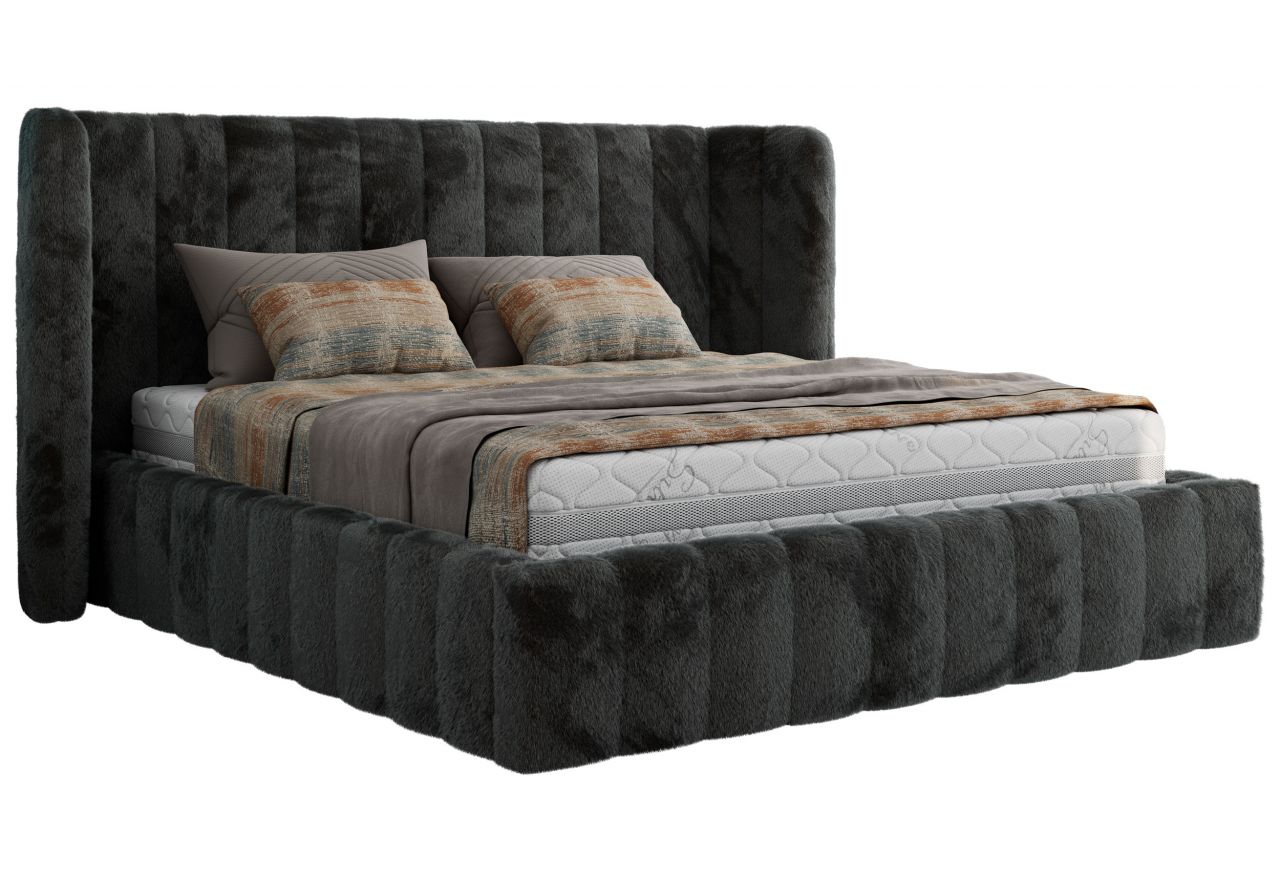 Łóżko tapicerowane GOLETTA CLASSIC 180x200 - materac piankowy - ciemnoszary, plusz