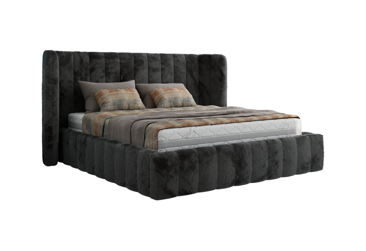 Łóżko tapicerowane GOLETTA CLASSIC 160x200 - materac pocket - ciemnoszary, plusz