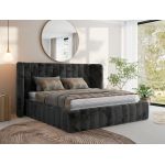Łóżko tapicerowane GOLETTA CLASSIC 140x200 - materac multipocket - ciemnoszary, plusz