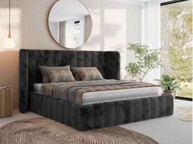 Łóżko tapicerowane GOLETTA CLASSIC 160x200 - materac multipocket - ciemnoszary, plusz