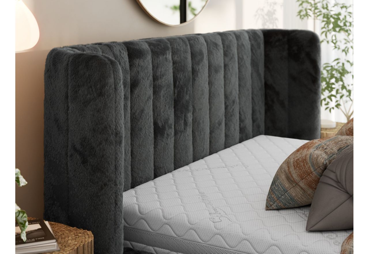 Łóżko tapicerowane GOLETTA CLASSIC 160x200 - materac multipocket - ciemnoszary, plusz