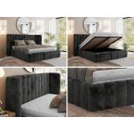 Łóżko tapicerowane GOLETTA CLASSIC 160x200 - materac multipocket - ciemnoszary, plusz