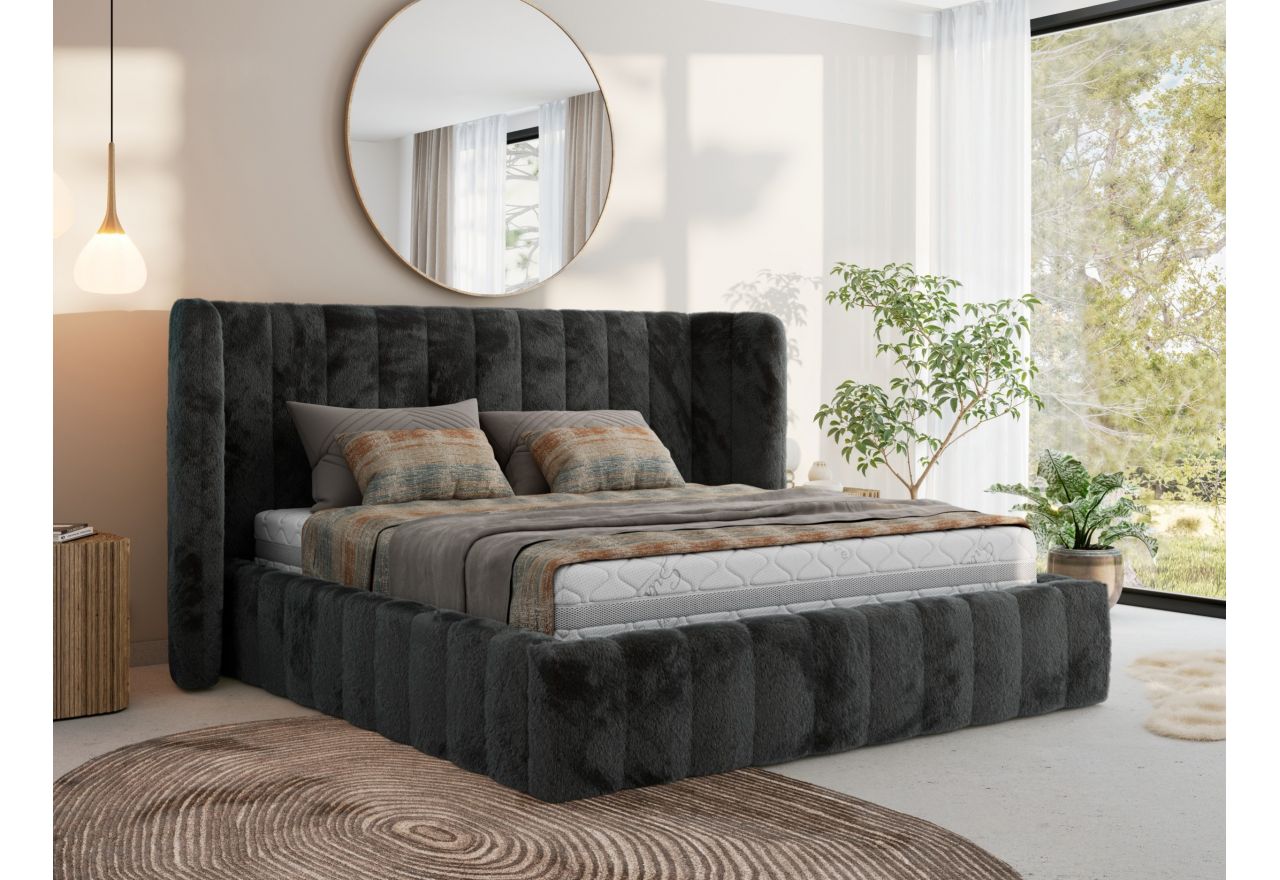 Łóżko tapicerowane GOLETTA CLASSIC 180x200 - materac multipocket - ciemnoszary, plusz