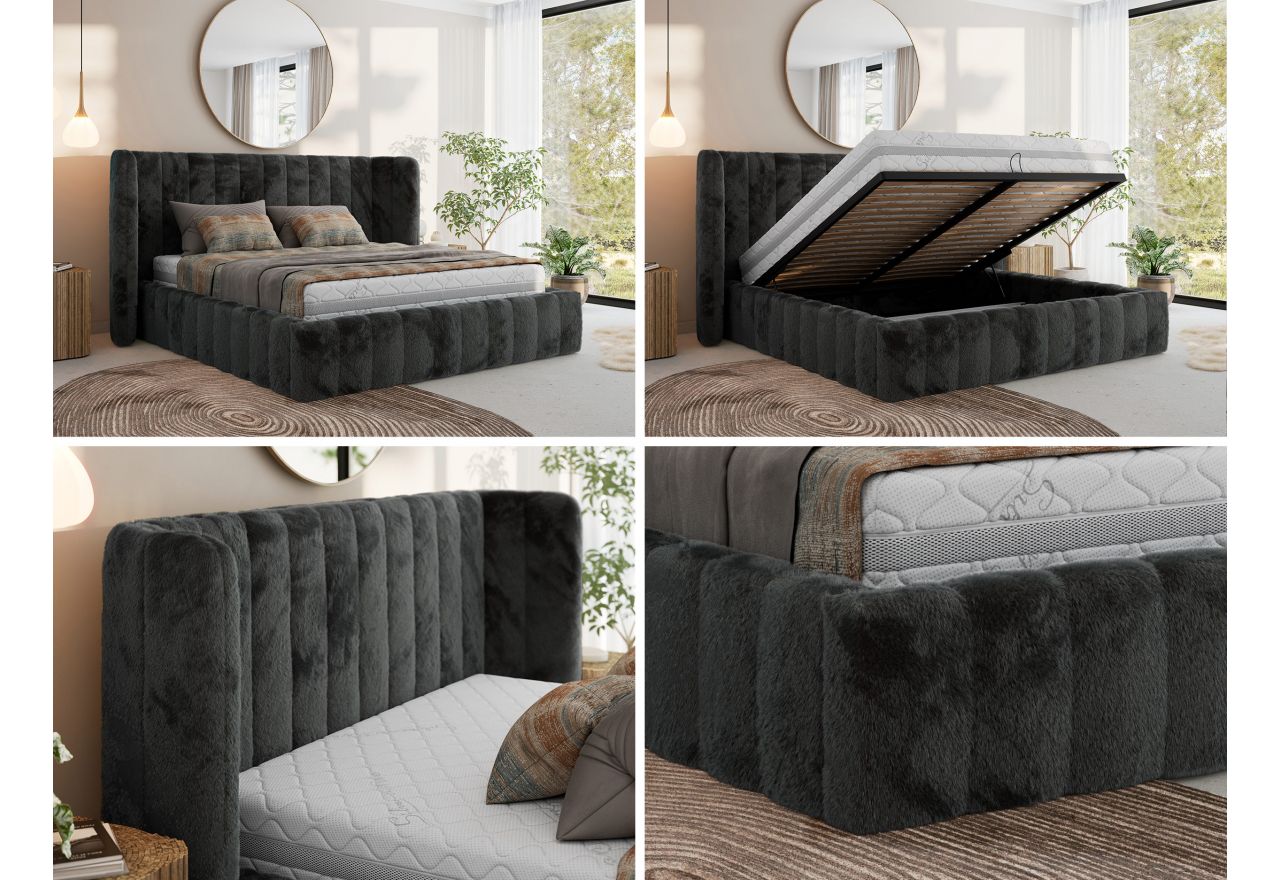 Łóżko tapicerowane GOLETTA CLASSIC 180x200 - materac multipocket - ciemnoszary, plusz