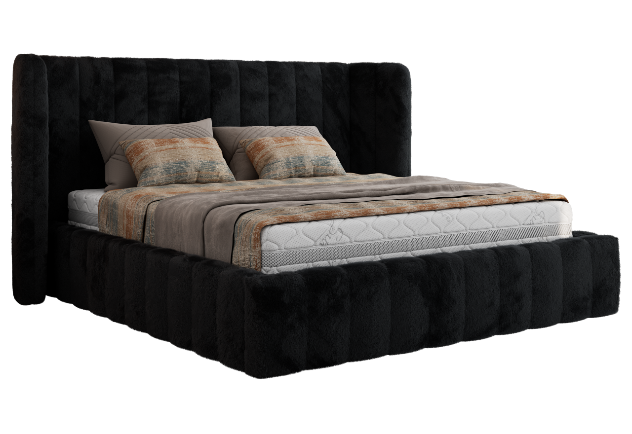 Łóżko tapicerowane GOLETTA CLASSIC 160x200 - materac pocket - czarny, plusz