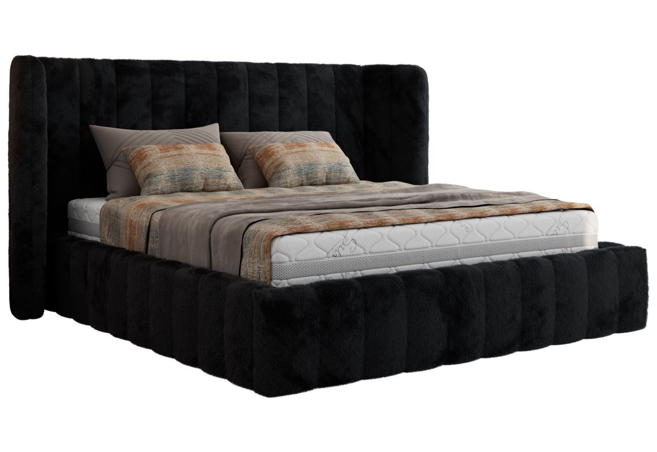 Łóżko tapicerowane GOLETTA CLASSIC 160x200 - materac pocket - czarny, plusz