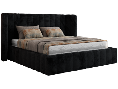 Łóżko tapicerowane GOLETTA CLASSIC 140x200 - materac multipocket - czarny, plusz