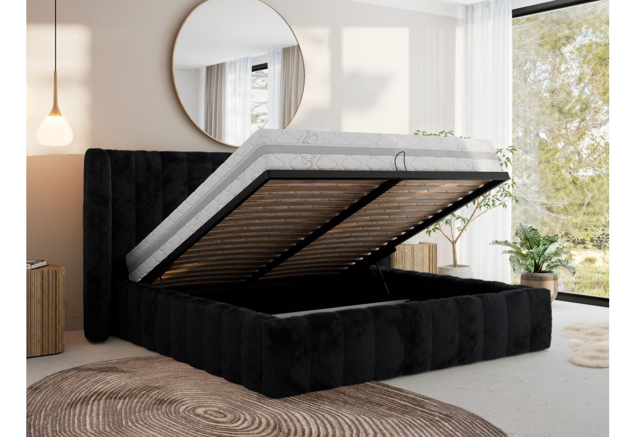Łóżko tapicerowane GOLETTA CLASSIC 180x200 - materac multipocket - czarny, plusz
