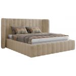 Łóżko tapicerowane GOLETTA CLASSIC 160x200 - materac pocket - kremowy, plusz