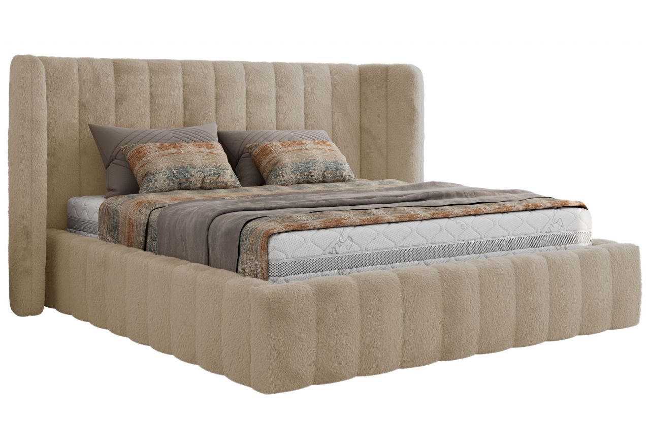 Łóżko tapicerowane GOLETTA CLASSIC 180x200 - materac pocket - kremowy, plusz