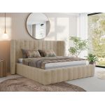 Łóżko tapicerowane GOLETTA CLASSIC 200x200 - materac pocket - kremowy, plusz