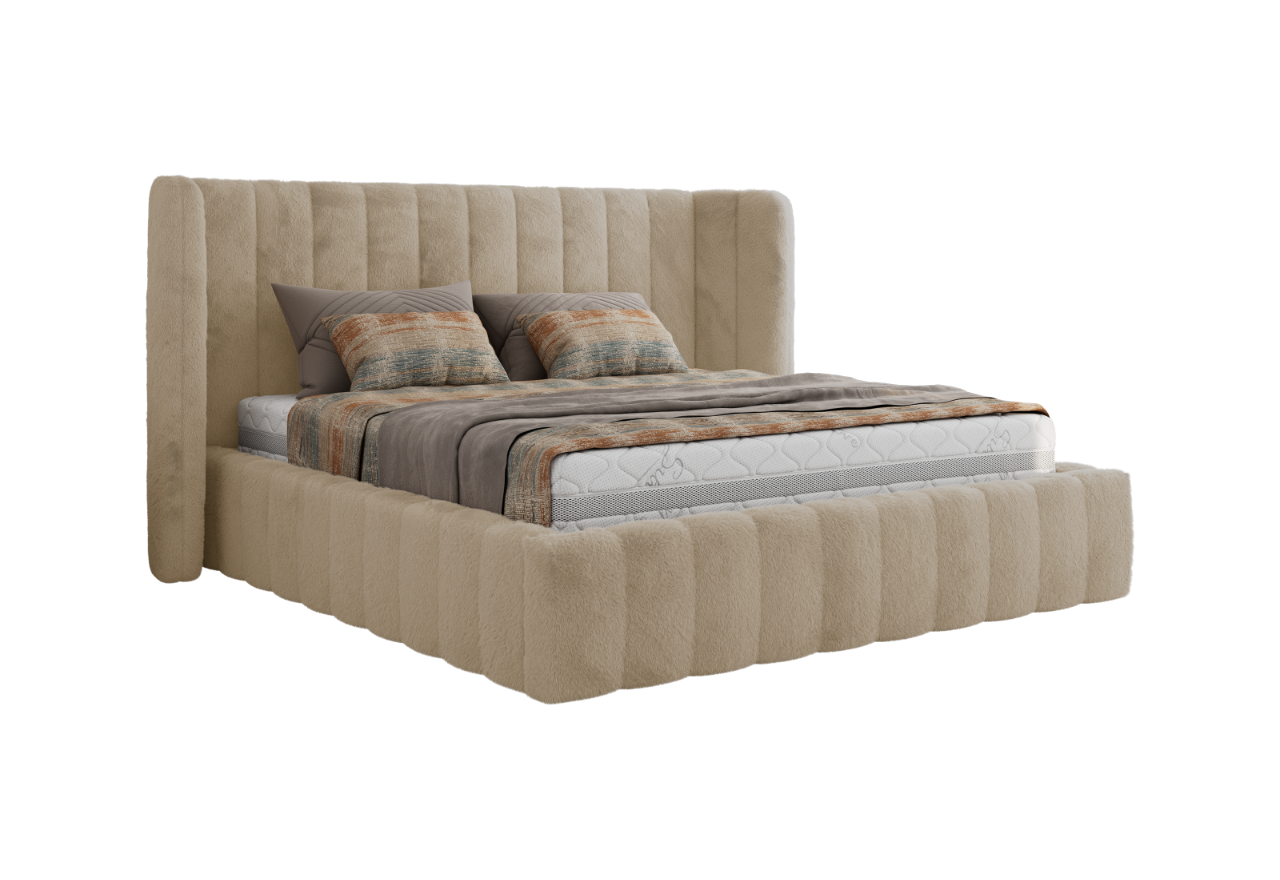 Łóżko tapicerowane GOLETTA CLASSIC 200x200 - materac multipocket - kremowy, plusz