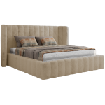Łóżko tapicerowane GOLETTA CLASSIC 200x200 - materac multipocket - kremowy, plusz