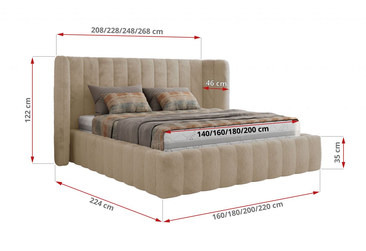 Łóżko tapicerowane GOLETTA CLASSIC 200x200 - materac multipocket - kremowy, plusz