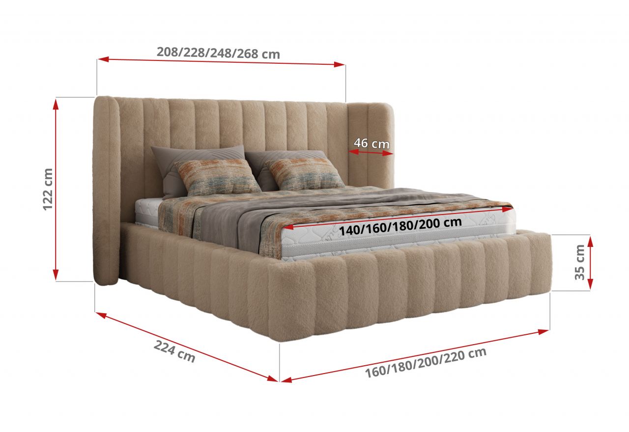 Łóżko tapicerowane GOLETTA CLASSIC 200x200 - materac piankowy - beżowy, plusz