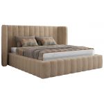 Łóżko tapicerowane GOLETTA CLASSIC 160x200 - materac pocket - beżowy, plusz