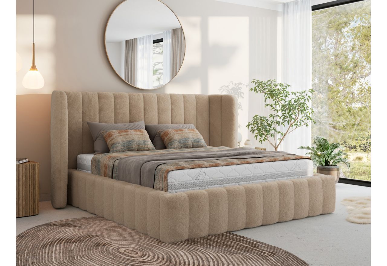 Łóżko tapicerowane GOLETTA CLASSIC 180x200 - materac pocket - beżowy, plusz