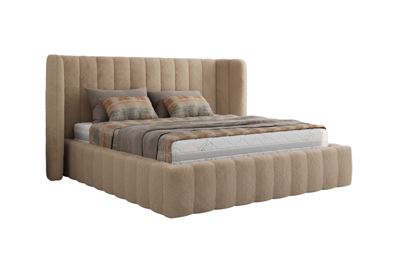 Łóżko tapicerowane GOLETTA CLASSIC 180x200 - materac pocket - beżowy, plusz