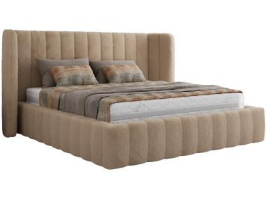 Łóżko tapicerowane GOLETTA CLASSIC 140x200 - materac multipocket - beżowy, plusz