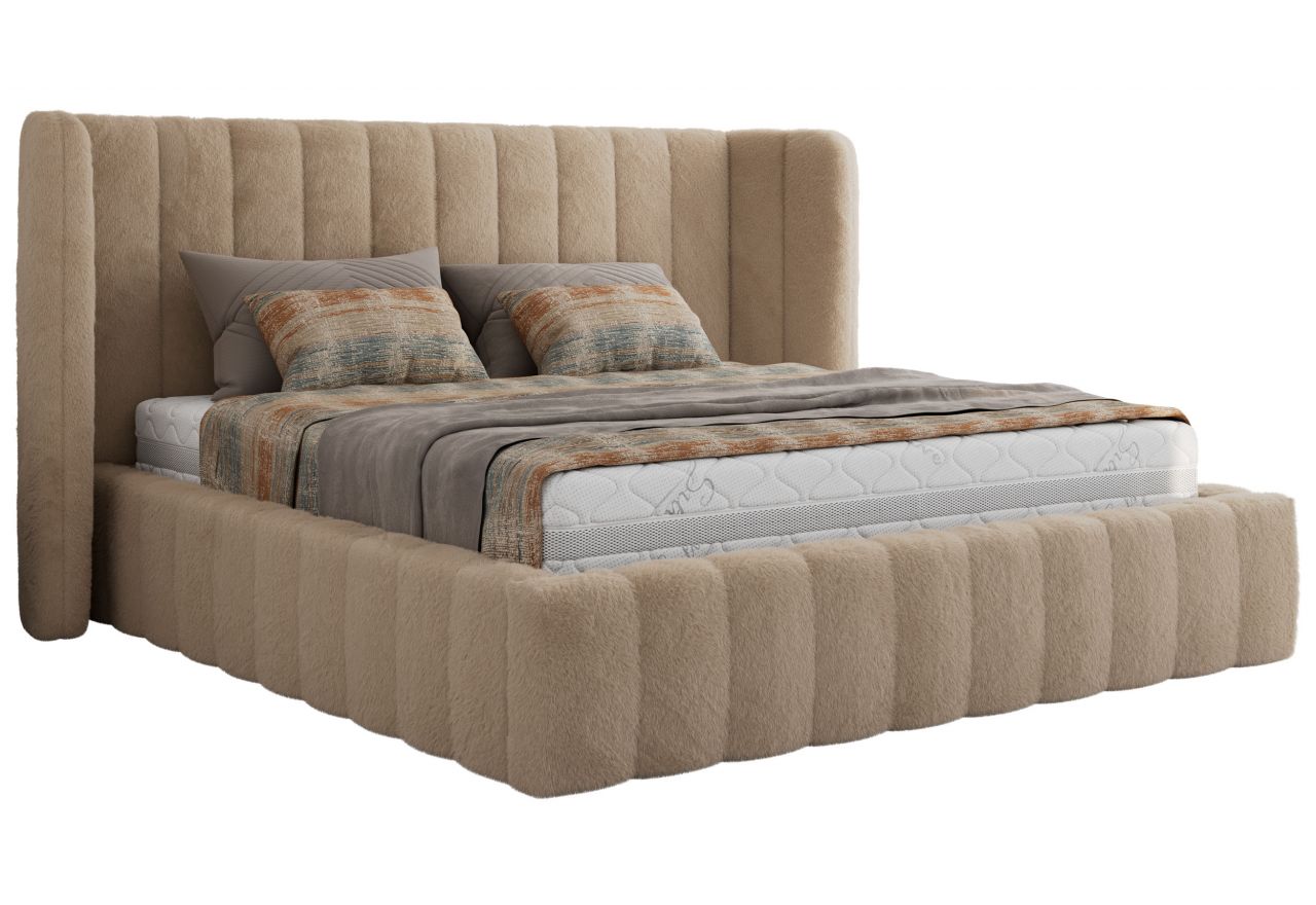 Łóżko tapicerowane GOLETTA CLASSIC 160x200 - materac multipocket - beżowy, plusz