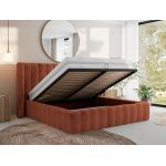 Łóżko tapicerowane GOLETTA CLASSIC 200x200 - materac piankowy - pomarańczowy, plusz