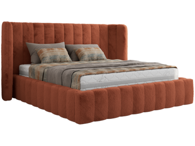 Łóżko tapicerowane GOLETTA CLASSIC 140x200 - materac multipocket - pomarańczowy, plusz
