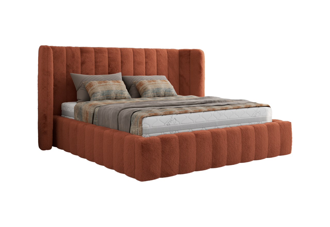 Łóżko tapicerowane GOLETTA CLASSIC 140x200 - materac multipocket - pomarańczowy, plusz