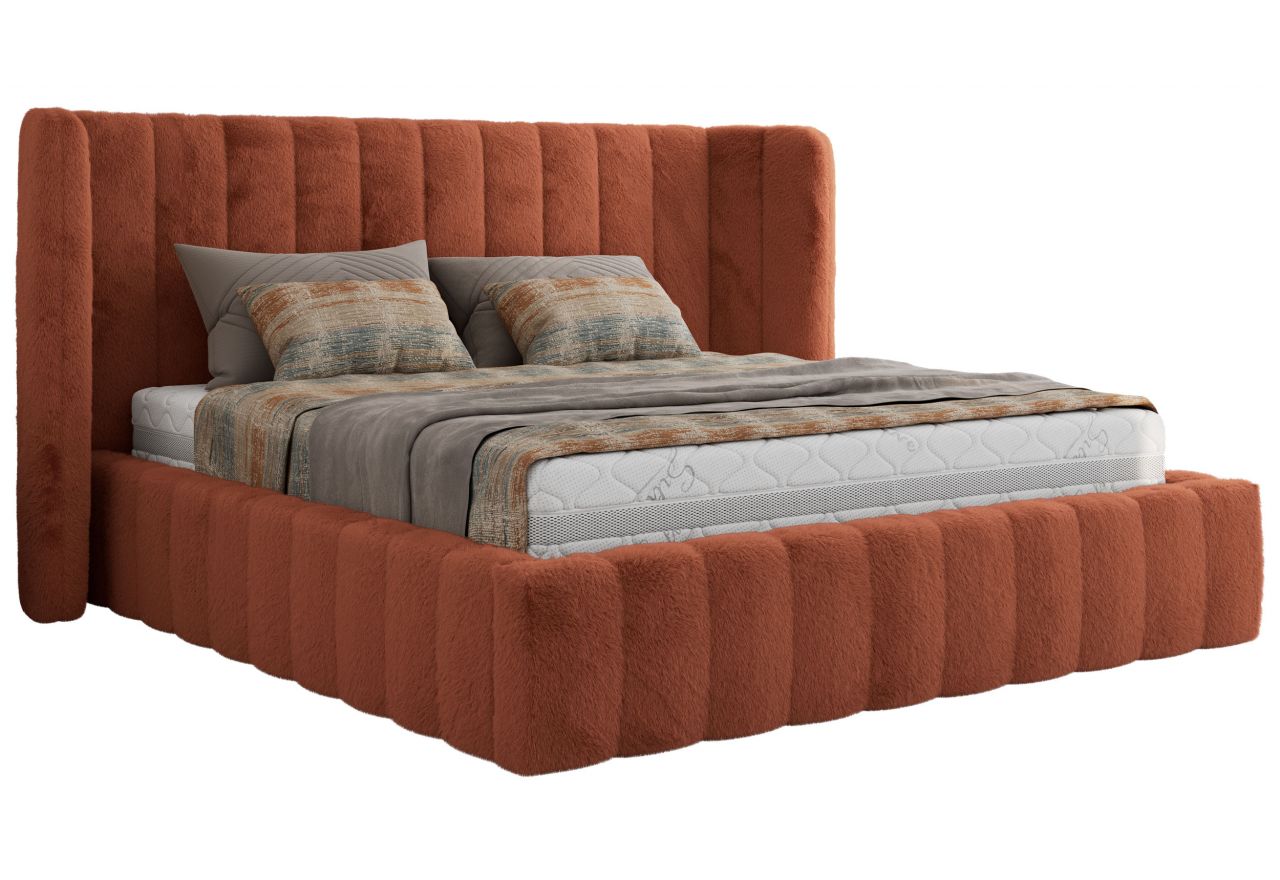 Łóżko tapicerowane GOLETTA CLASSIC 140x200 - materac multipocket - pomarańczowy, plusz